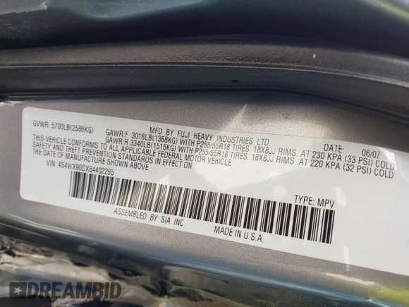 ✅ 2008 Subaru Tribeca Limited • VIN: 4S4WX90DX84402265 • Lot: 41959991. Listed on IAAI with Not provided. Free auction sales archive from the USA and detailed vehicle history report at DreamBid. Image 9.