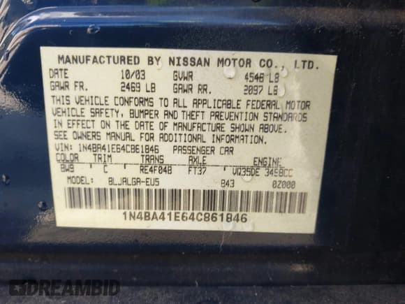 ✅ 2004 Nissan Maxima SL • VIN: 1N4BA41E64C861846 • Лот: 41911687. Опубликован ранее на IAAI с пробегом 218 668 миль. Бесплатный доступ к архиву аукционных продаж из США и подробный отчёт об истории автомобиля на DreamBid. Изображение 9.