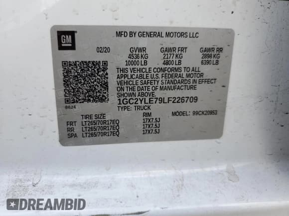 ✅ 2020 Chevrolet Silverado 2500HD Work Truck • VIN: 1GC2YLE79LF226709 • Лот: 82277795. Опубликован ранее на Copart с пробегом 173 810 миль. Бесплатный доступ к архиву аукционных продаж из США и подробный отчёт об истории автомобиля на DreamBid. Изображение 13.