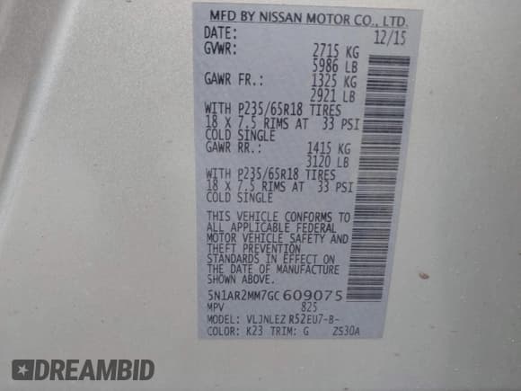 ✅ 2016 Nissan Pathfinder S • VIN: 5N1AR2MM7GC609075 • Lot: 41936684. Listed on IAAI with 114,968 mi. Free auction sales archive from the USA and detailed vehicle history report at DreamBid. Image 9.