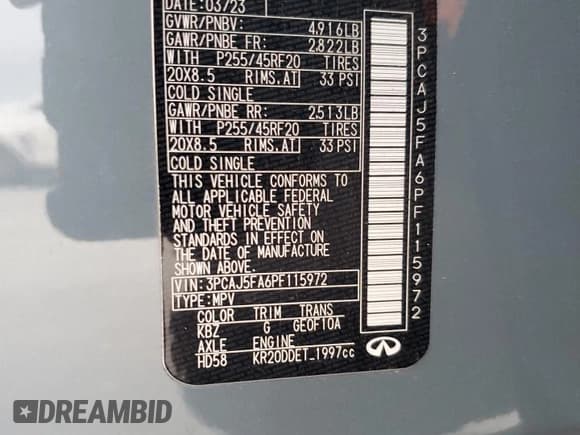 ✅ 2023 Infiniti QX50 Sport • VIN: 3PCAJ5FA6PF115972 • Lot: 84494994. Wystawiony na Copart z przebiegiem 27 121 mil. Bezpłatny archiwum sprzedaży aukcyjnych z USA i szczegółowy raport historii pojazdu na DreamBid. Zdjęcie 13.