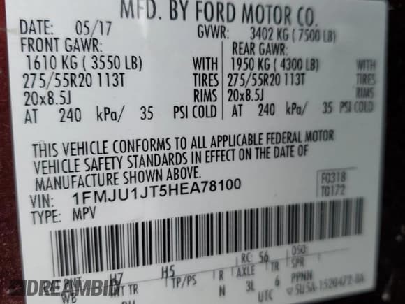 ✅ 2017 Ford Expedition XLT • VIN: 1FMJU1JT5HEA78100 • Lot: 53490095. Listed on Copart with 104,971 mi. Free auction sales archive from the USA and detailed vehicle history report at DreamBid. Image 14.