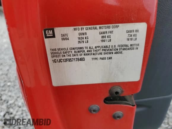 ✅ 2005 Chevrolet Cavalier • VIN: 1G1JC12F957178483 • Lot: 62995725. Listed on Copart with 105,379 mi. Free auction sales archive from the USA and detailed vehicle history report at DreamBid. Image 12.