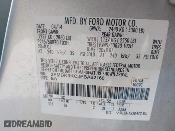 ✅ 2014 Ford Edge Limited • VIN: 2FMDK3KC3EBA62160 • Lot: 43250607. Listed on IAAI with 178,655 mi. Free auction sales archive from the USA and detailed vehicle history report at DreamBid. Image 9.