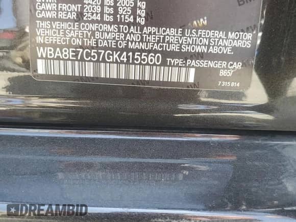 2016 BMW 3 Series z VIN WBA8E7C57GK415560, wystawiony jako Copart lot #60493425 z przebiegiem 37 702 mil mil oraz Szkoda całkowita • Salvage title. Historia ofert i sprzedaży dostępna na DreamBid. Obrazek 12.