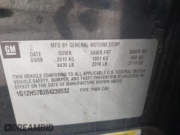 ✅ 2008 Chevrolet Malibu 1LT • VIN: 1G1ZH57B284238532 • Lot: 43545694. Listed on IAAI with 104,370 mi. Free auction sales archive from the USA and detailed vehicle history report at DreamBid. Image 9.