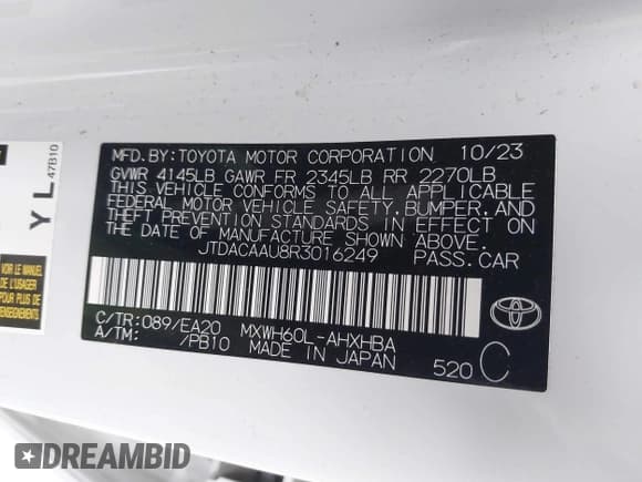 ✅ 2024 Toyota Prius LE • VIN: JTDACAAU8R3016249 • Lot: 41520600. Wystawiony na IAAI z przebiegiem 17 260 mil. Bezpłatny archiwum sprzedaży aukcyjnych z USA i szczegółowy raport historii pojazdu na DreamBid. Zdjęcie 9.