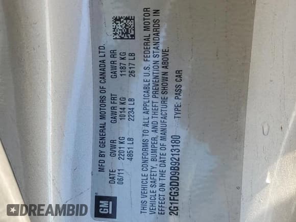 ✅ 2011 Chevrolet Camaro • VIN: 2G1FG3DD9B9213180 • Лот: 90236485. Опубликован ранее на Copart с пробегом 95 695 миль. Бесплатный доступ к архиву аукционных продаж из США и подробный отчёт об истории автомобиля на DreamBid. Изображение 12.