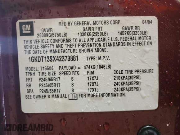 ✅ 2004 GMC Envoy SLE • VIN: 1GKDT13SX42373881 • Lot: 68672365. Listed on Copart with 200,806 mi. Free auction sales archive from the USA and detailed vehicle history report at DreamBid. Image 13.