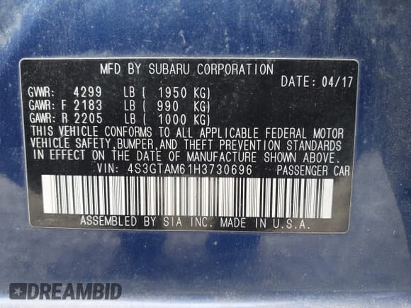 ✅ 2017 Subaru Impreza Special Sports • VIN: 4S3GTAM61H3730696 • Lot: 42486515. Listed on IAAI with 81,313 mi. Free auction sales archive from the USA and detailed vehicle history report at DreamBid. Image 9.