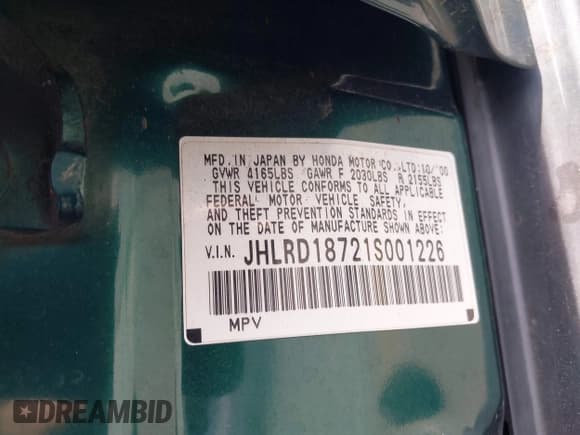 ✅ 2001 Honda CR-V SE • VIN: JHLRD18721S001226 • Lot: 43657796. Wystawiony na IAAI z przebiegiem 172 377 mil. Bezpłatny archiwum sprzedaży aukcyjnych z USA i szczegółowy raport historii pojazdu na DreamBid. Zdjęcie 9.