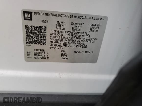 ✅ 2020 GMC Terrain SLT • VIN: 3GKALPEV1LL247399 • Lot: 85877655. Listed on Copart with 105,386 mi. Free auction sales archive from the USA and detailed vehicle history report at DreamBid. Image 13.