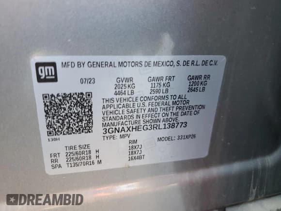 ✅ 2024 Chevrolet Equinox LS • VIN: 3GNAXHEG3RL138773 • Лот: 71804825. Опубликован ранее на Copart с пробегом Не указан. Бесплатный доступ к архиву аукционных продаж из США и подробный отчёт об истории автомобиля на DreamBid. Изображение 13.