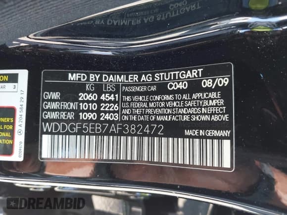 ✅ 2010 Mercedes-Benz C 300 Sport • VIN: WDDGF5EB7AF382472 • Lot: 42910164. Listed on IAAI with 99,966 mi. Free auction sales archive from the USA and detailed vehicle history report at DreamBid. Image 9.