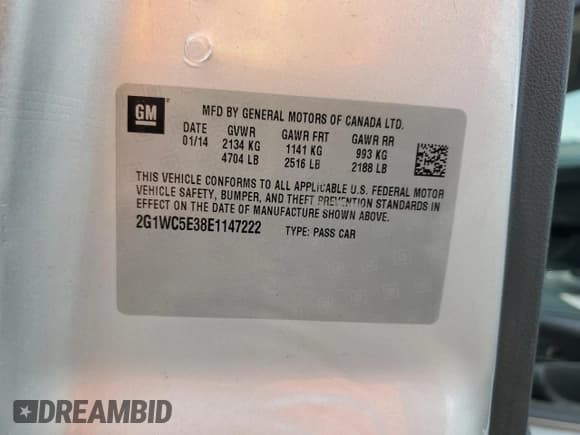 ✅ 2014 Chevrolet Impala LTZ • VIN: 2G1WC5E38E1147222 • Lot: 82001215. Listed on Copart with 160,275 mi. Free auction sales archive from the USA and detailed vehicle history report at DreamBid. Image 12.