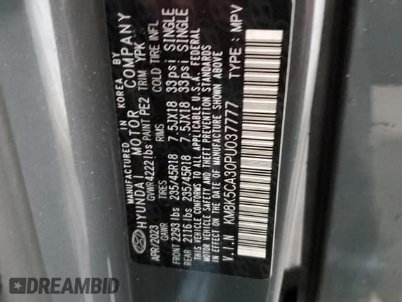 ✅ 2023 Hyundai Kona Limited • VIN: KM8K5CA30PU037777 • Lot: 93395585. Wystawiony na Copart z przebiegiem 37 277 mil. Bezpłatny archiwum sprzedaży aukcyjnych z USA i szczegółowy raport historii pojazdu na DreamBid. Zdjęcie 14.