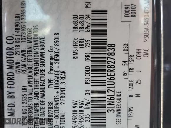 ✅ 2014 Lincoln MKZ Hybrid • VIN: 3LN6L2LU6ER827838 • Lot: 55837935. Listed on Copart with 132,874 mi. Free auction sales archive from the USA and detailed vehicle history report at DreamBid. Image 13.