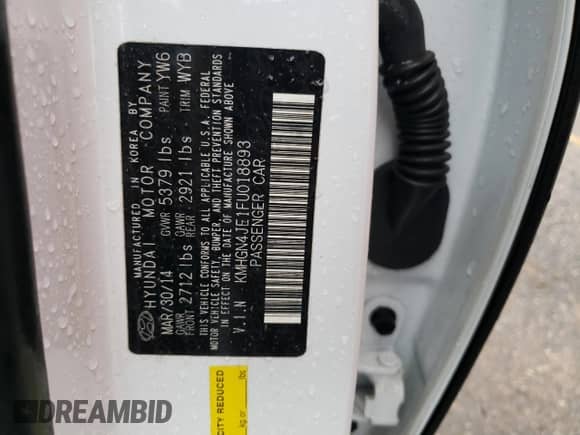 2015 Hyundai Genesis 3.8L z VIN KMHGN4JE1FU018893, wystawiony jako Copart lot #81318774 z przebiegiem 103 219 mil mil oraz Szkoda całkowita • Salvage title. Historia ofert i sprzedaży dostępna na DreamBid. Obrazek 12.