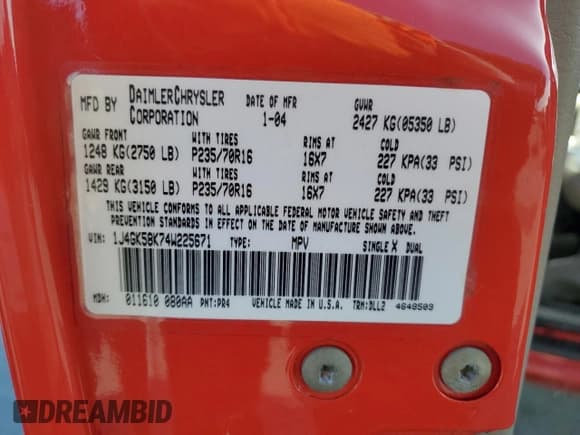 ✅ 2004 Jeep Liberty Limited • VIN: 1J4GK58K74W225671 • Лот: 67508075. Опубликован ранее на Copart с пробегом 169 003 миль. Бесплатный доступ к архиву аукционных продаж из США и подробный отчёт об истории автомобиля на DreamBid. Изображение 14.