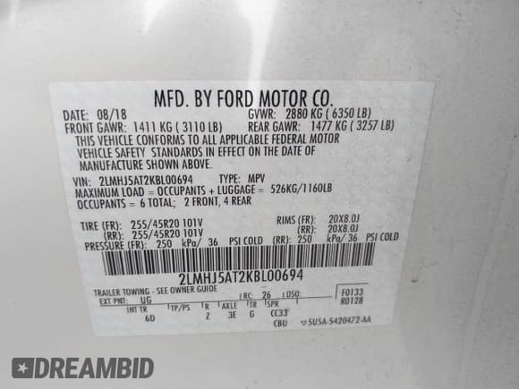 ✅ 2019 Lincoln MKT Reserve • VIN: 2LMHJ5AT2KBL00694 • Лот: 43639684. Опубликован ранее на IAAI с пробегом 121 171 миль. Бесплатный доступ к архиву аукционных продаж из США и подробный отчёт об истории автомобиля на DreamBid. Изображение 9.