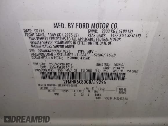 ✅ 2016 Ford Flex SEL • VIN: 2FMHK6C80GBA19296 • Lot: 42957479. Listed on IAAI with 149,576 mi. Free auction sales archive from the USA and detailed vehicle history report at DreamBid. Image 9.