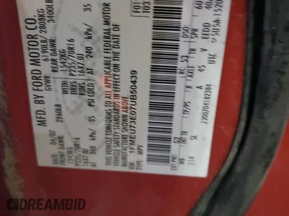 ✅ 2007 Ford Explorer XLT • VIN: 1FMEU73E07UB50439 • Lot: 57464915. Listed on Copart with 198,230 mi. Free auction sales archive from the USA and detailed vehicle history report at DreamBid. Image 13.