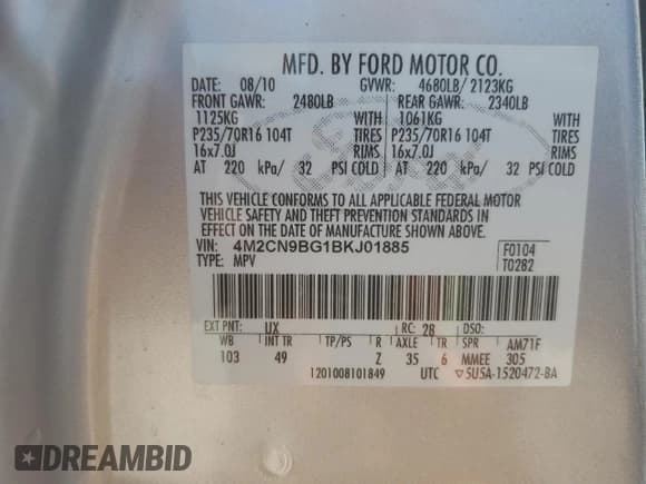 ✅ 2011 Mercury Mariner • VIN: 4M2CN9BG1BKJ01885 • Lot: 50394765. Listed on Copart with 169,173 mi. Free auction sales archive from the USA and detailed vehicle history report at DreamBid. Image 14.