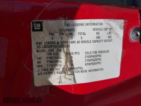 ✅ 2003 Chevrolet Cavalier • VIN: 1G1JC52F037309238 • Lot: 42834180. Listed on IAAI with 136,447 mi. Free auction sales archive from the USA and detailed vehicle history report at DreamBid. Image 9.