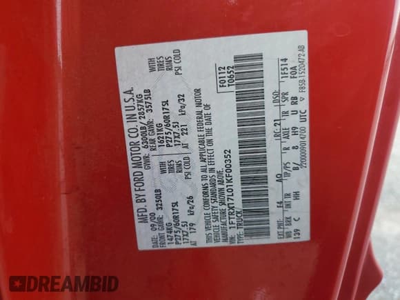 ✅ 2001 Ford F-150 XL • VIN: 1FTRX17L01KF00352 • Lot: 65122285. Listed on Copart with Not provided. Free auction sales archive from the USA and detailed vehicle history report at DreamBid. Image 12.