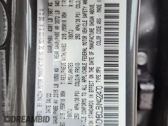 ✅ 2022 Mazda CX-30 S Preferred • VIN: 3MVDMBCL5NM422470 • Лот: 82083615. Опубликован ранее на Copart с пробегом 24 506 миль. Бесплатный доступ к архиву аукционных продаж из США и подробный отчёт об истории автомобиля на DreamBid. Изображение 14.