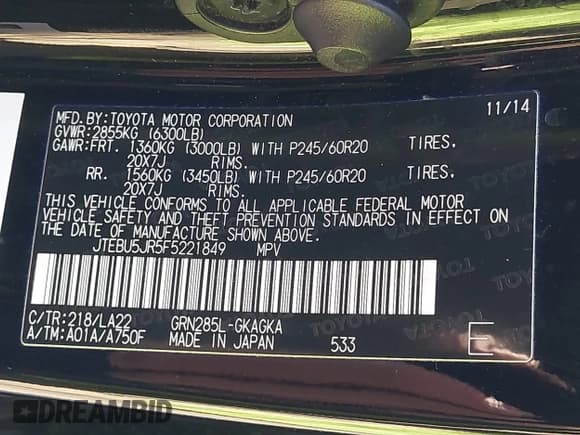 ✅ 2015 Toyota 4Runner Limited • VIN: JTEBU5JR5F5221849 • Lot: 43419177. Wystawiony na IAAI z przebiegiem 107 840 mil. Bezpłatny archiwum sprzedaży aukcyjnych z USA i szczegółowy raport historii pojazdu na DreamBid. Zdjęcie 9.