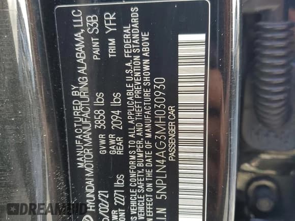 ✅ 2021 Hyundai Elantra SEL • VIN: 5NPLN4AG3MH030930 • Lot: 90500605. Listed on Copart with 66,003 mi. Free auction sales archive from the USA and detailed vehicle history report at DreamBid. Image 13.