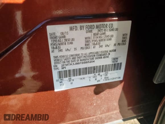 ✅ 2015 Ford Edge SEL • VIN: 2FMTK3J86FBB85204 • Lot: 90579995. Listed on Copart with 103,457 mi. Free auction sales archive from the USA and detailed vehicle history report at DreamBid. Image 12.