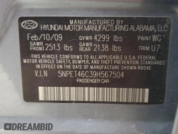 ✅ 2009 Hyundai Sonata GLS • VIN: 5NPET46C39H567504 • Лот: 81162904. Опубликован ранее на Copart с пробегом Не указан. Бесплатный доступ к архиву аукционных продаж из США и подробный отчёт об истории автомобиля на DreamBid. Изображение 13.