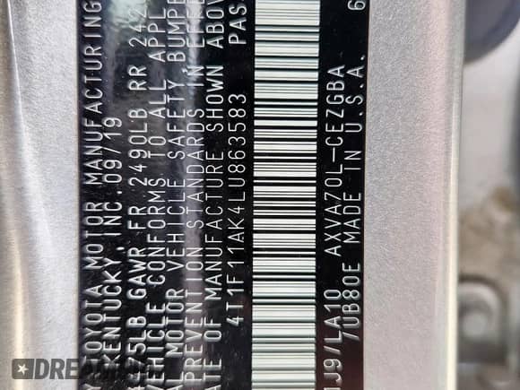 2020 Toyota Camry XLE z VIN 4T1F11AK4LU863583, wystawiony jako Copart lot #81704755 z przebiegiem 60 937 mil mil oraz Szkoda całkowita • Salvage title. Historia ofert i sprzedaży dostępna na DreamBid. Obrazek 12.