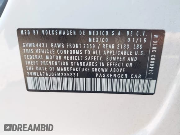 ✅ 2015 Volkswagen Jetta S • VIN: 3VWLA7AJ0FM285831 • Lot: 42911226. Wystawiony na IAAI z przebiegiem 135 611 mil. Bezpłatny archiwum sprzedaży aukcyjnych z USA i szczegółowy raport historii pojazdu na DreamBid. Zdjęcie 9.