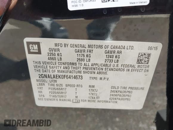 ✅ 2015 Chevrolet Equinox LS • VIN: 2GNALAEK0F6414673 • Лот: 43337384. Опубликован ранее на IAAI с пробегом 97 408 миль. Бесплатный доступ к архиву аукционных продаж из США и подробный отчёт об истории автомобиля на DreamBid. Изображение 9.