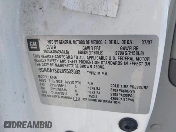 ✅ 2008 Chevrolet HHR LS • VIN: 3GNDA13D28S533093 • Lot: 41615790. Listed on IAAI with 204,157 mi. Free auction sales archive from the USA and detailed vehicle history report at DreamBid. Image 9.