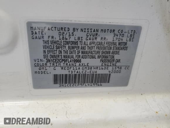 ✅ 2015 Nissan Note SR • VIN: 3N1CE2CP9FL419966 • Лот: 63014095. Опубликован ранее на Copart с пробегом 66 256 миль. Бесплатный доступ к архиву аукционных продаж из США и подробный отчёт об истории автомобиля на DreamBid. Изображение 14.