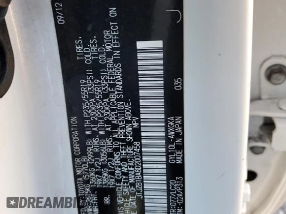 ✅ 2013 Lexus RX 450h • VIN: JTJZB1BA8D2007458 • Lot: 69807685. Listed on Copart with 80,445 mi. Free auction sales archive from the USA and detailed vehicle history report at DreamBid. Image 13.