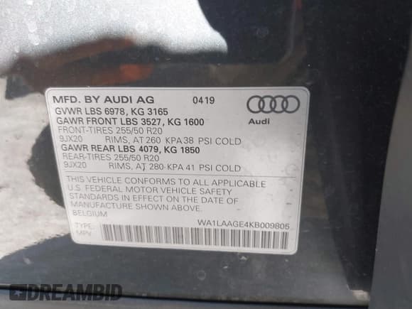 ✅ 2019 Audi e-tron Premium Plus • VIN: WA1LAAGE4KB009805 • Лот: 43199463. Опубликован ранее на IAAI с пробегом 55 882 миль. Бесплатный доступ к архиву аукционных продаж из США и подробный отчёт об истории автомобиля на DreamBid. Изображение 9.