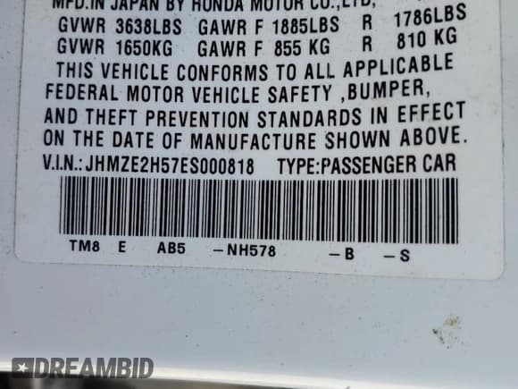 ✅ 2014 Honda Insight LX • VIN: JHMZE2H57ES000818 • Lot: 81487865. Wystawiony na Copart z przebiegiem 125 469 mil. Bezpłatny archiwum sprzedaży aukcyjnych z USA i szczegółowy raport historii pojazdu na DreamBid. Zdjęcie 12.