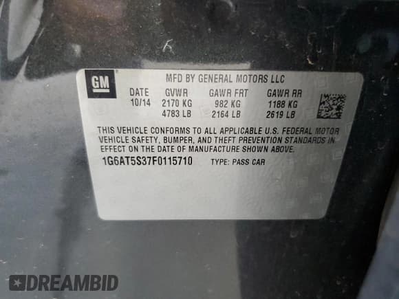 ✅ 2015 Cadillac CTS Premium RWD • VIN: 1G6AT5S37F0115710 • Lot: 61152544. Listed on Copart with 150,383 mi. Free auction sales archive from the USA and detailed vehicle history report at DreamBid. Image 13.