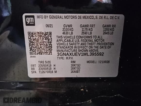 ✅ 2021 Chevrolet Equinox LT • VIN: 3GNAXUEV1ML395592 • Lot: 85890975. Listed on Copart with 18,790 mi. Free auction sales archive from the USA and detailed vehicle history report at DreamBid. Image 13.