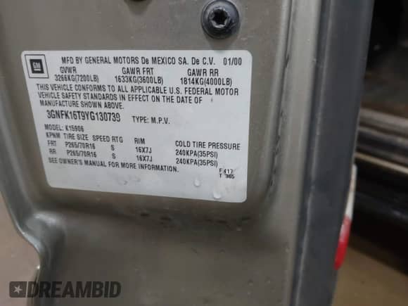 2000 Chevrolet Suburban LT с VIN 3GNFK16T9YG130739, выставлен на аукционе IAAI как лот 41943223 с пробегом 300 952 миль миль и . История ставок и продаж доступна на DreamBid. Изображение 9.