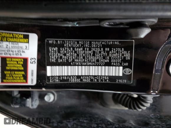 ✅ 2021 Toyota Camry XSE • VIN: 4T1K61AK9MU477727 • Лот: 66861985. Опубликован ранее на Copart с пробегом 62 490 миль. Бесплатный доступ к архиву аукционных продаж из США и подробный отчёт об истории автомобиля на DreamBid. Изображение 13.