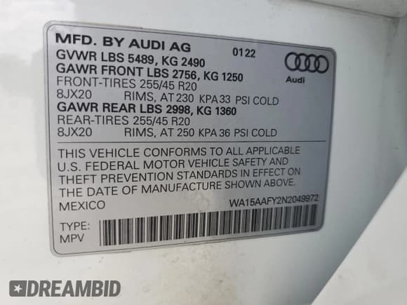 ✅ 2022 Audi Q5 Sportback S line Premium Plus • VIN: WA15AAFY2N2049972 • Lot: 56050245. Listed on Copart with 42,730 mi. Free auction sales archive from the USA and detailed vehicle history report at DreamBid. Image 14.