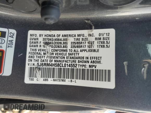 ✅ 2012 Honda CR-V EX • VIN: 5J6RM4H58CL014552 • Lot: 69179385. Wystawiony na Copart z przebiegiem 161 303 mil. Bezpłatny archiwum sprzedaży aukcyjnych z USA i szczegółowy raport historii pojazdu na DreamBid. Zdjęcie 13.