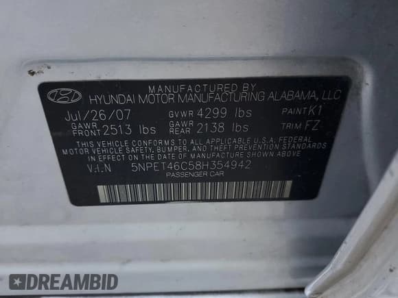 ✅ 2008 Hyundai Sonata GLS • VIN: 5NPET46C58H354942 • Лот: 87526245. Опубликован ранее на Copart с пробегом 156 413 миль. Бесплатный доступ к архиву аукционных продаж из США и подробный отчёт об истории автомобиля на DreamBid. Изображение 12.