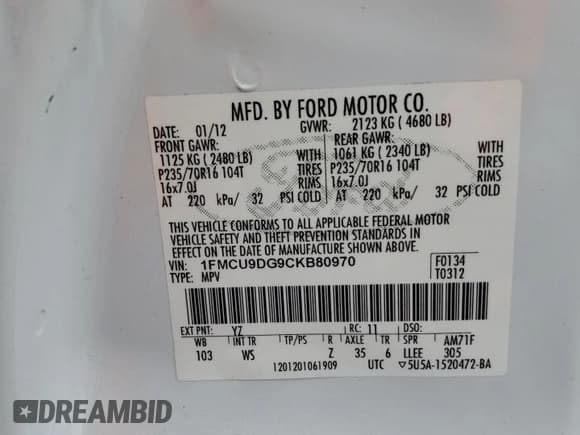 ✅ 2012 Ford Escape XLT • VIN: 1FMCU9DG9CKB80970 • Lot: 58478585. Wystawiony na Copart z przebiegiem 145 497 mil. Bezpłatny archiwum sprzedaży aukcyjnych z USA i szczegółowy raport historii pojazdu na DreamBid. Zdjęcie 13.